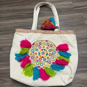 MAGID Color Tassel bag beach bag embroidered mirror cotton toe bag